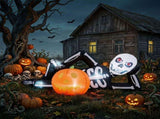 7ft Inflatable Halloween Decor with Lying Skeleton, 7 Built-in LED Lights, Black & White, 12V 1250mA 90127940