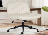 PU leather Armless Office Chair Criss Cross Legged Chair with Wheels, Beige 83019500