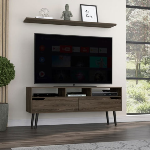 ZUN Oslo Tv Stand for TV´s up 51", Two Drawers, Three Open Shelves -Dark Walnut B20091975