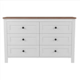 ZUN Retro Farmhouse Style Wooden Dresser with 6 Drawer, Storage Cabinet for Bedroom, White+Brown 90598838