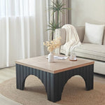 ZUN Modern Rustic Wooden Coffee Table with Black Base – Solid Wood Top and Arch Design Legs, Perfect for W2729P199000