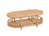 37.8" Oval Coffee Table with 2-Tier Rope Woven Storage Shelf, Melamine MDF Tabletop & Metal Frame, 09681273