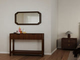 Mid-Century Modern Fluted Console Table with 2 Drawers & Open Shelf, Walnut Finish Narrow Entryway W2557P430472