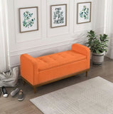 Mid-Century Modern Lift Top Storage Bench 1pc Tufted Orange Upholstered Solid Wood Walnut Finish B011P169818