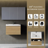 24'' Floating Bathroom Vanity Sink Combo, Modern Wall-Mounted Striped Bathroom Storage Cabinet W1573P265193