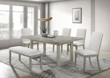 ZUN 1pc Gray Finish Standard Height Dining Bench White Fabric Upholstered Seat Tapered Legs Contemporary B011P162535