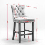 Contemporary Velvet Upholstered Barstools with Button Tufted Decoration and Wooden Legs, and Chrome W1143P177583