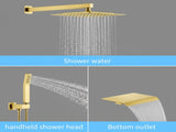 Rain Shower System Brushed Gold Tub Shower Faucet Set 10 Inch Square Rainfall Shower Head with 66075959