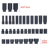 35PC 1/2-Inch Impact Socket Set 6 Point Metric Size 8-32mm,Drive Deep Spindle Axle Nut Impact Socket 34403572