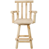Rustic Bar Stool - Fir Wood Construction, Chair with Footrest,Wide Armrest, Rustic Kitchen Stool, W465P221175