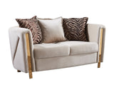 Thick Velvet Fabric Upholstered Loveseat Made With Wood in Beige B009P153971
