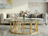 Gold Round Coffee Table, Modern Glass Top Center Table with Luxury Golden Metal Frame, Decorative N735P503635K