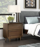 Classic Walnut Finish Nightstand of 2x Drawers and Charging Port Mid-Century Modern Bedroom B011P286836