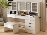 Large Vanity Table Set with LED Lighted Mirror, Vanity Desk with Charging Station, Makeup Table with 50383291