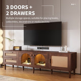 ZUN Rattan TV Stand with 3 Cabinets & 2 Drawers, Rattan-inspired Media Console Table for TVs up to 80'', WF324225AAP