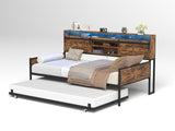 Twin Daybed with Trundle, Farmhouse Daybed Frame with Sliding Barn Door Headboard and Charging 09515371