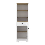 ZUN Linen Single Door Cabinet 55" H, Three External Shelves, One Drawer, Two Interior Shelves, Light Oak B097133112