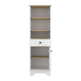 Linen Single Door Cabinet 55" H, Three External Shelves, One Drawer, Two Interior Shelves, Light Oak B097133112