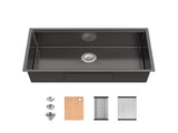 Stainless Steel Kitchen Sink, 33x19 Single Bowl, Undermount Handmade Sink in Brushed, with Cutting 62238441