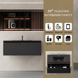 36'' Floating Bathroom Vanity Sink Combo, Modern Wall-Mounted Striped Bathroom Storage Cabinet W1573P265198