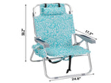 1 PCS Aluminum Beach Chair, 15 Inch Seat Height Teal Tribal Pattern, 5 Positions Reclining Folding 41980863