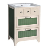 ZUN 24 Inch Bathroom Vanity with Ceramic, Bathroom Vanity Cabinet with 2 Drawers, Wooden Bathroom N710P187602Z