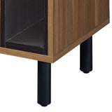 ZUN Brown Oak and Black 2-Drawer Nightstand B062P186504