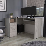 Light Grey 2-Drawer 1-Shelf L-Shaped Computer Desk B06280386