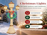 6FT Gold 3-Head Street Lamp with Wreath, 210 Warm White LEDs, Christmas Light Post, US Plug 72751542