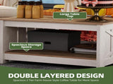 Rustic Farmhouse Coffee Table with Half-Open Storage, Square Rustic Wood Cocktail Table for Living 08714119