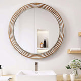 Rustic Round Wall Mirror, 23.62 Inches Wood Circle Mirror with Beads, Decorative Farmhouse Mirror W2295P246677
