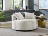 Malna Plush Wide Wale Corduroy Upholstered Barrel Accent Chair with Wheels, Off-white T2574P221268