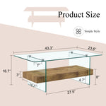 ZUN 43.3 Inch Modern Two-Tier Coffee Table - An Elegant Combination of Clear Glass and Light Wood W2920P226066