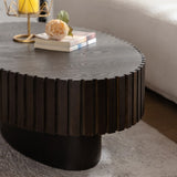 Oval Coffee Table Handcrafted Relief Sturdy Pedestal Wooden Olive-Shaped Tea Table for Living Room W3081P255079