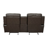 Double Glider Reclining Love Seat with Center Console Brown Faux Leather Upholstered Contemporary B011133253