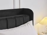 Queen Size Velvet Bed Frame with Charging Station and Storage Shelf, Upholstered Platform Bed with 00449409
