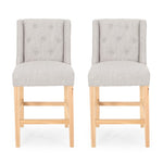 ZUN Vienna Contemporary Fabric Tufted Wingback 27 Inch Counter Stools, Set of 2, Light Gray, Natural 64853.00LGRY