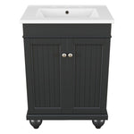 ZUN 24" Black Modern Sleek Bathroom Vanity Elegant Ceramic Sink with Solid Wood Frame, Adjustable Shelf N725P189821B