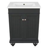 ZUN 24" Black Modern Sleek Bathroom Vanity Elegant Ceramic Sink with Solid Wood Frame, Adjustable Shelf N725P189821B