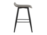 Contemporary Fixed-Height Bar Stool in Black Steel and Grey Faux Leather - Set of 2 B202P222130
