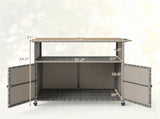 Outdoor Wicker Storage Cabinet, Solid Acacia Wood Patio Bar Cart with Lockable Universal Wheels, 70797821
