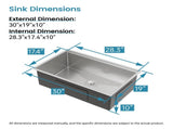 Stainless Steel Kitchen Sink, 30x19 Single Bowl, Undermount Handmade Sink in Brushed, with Cutting 37227082