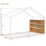 Twin Size Metal Bed House Bed Frame with Shelves and Lights, White N737P176708K