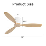 ZUN 52 Inch Indoor 3 Solid Wood Blade Ceiling Fan Noiseless Reversible DC Motor Remote Control W934P146083