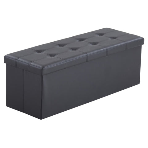 ZUN 110*38*38cm Glossy Pull Point PVC MDF Foldable Storage Footstool Black 07030586