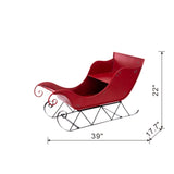 39x17.7x22"H Iron Red/Black Sleigh Large, Distressed Christmas Santa Sleigh Holiday Decoration W2078P237024