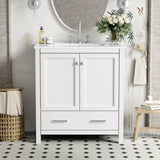 30" White Bathroom Vanity Single Sink, Combo Cabinet Undermount Sink, Bathroom Storage Cabinet WF324043AAK