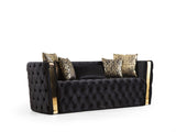 Button Tufted Sofa Finished with Velvet Fabric and Gold Accent in Black B00961118