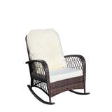 Outdoor Wicker Rocking Chair with Wide Seat, Thick, Soft Cushion, Rattan Rocker w/Steel Frame, High W209P265086