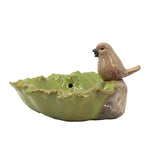 ZUN 15.9x15.6x8.3" Green Ceramic Leaf Water Fountain with Bird Accent W2078P179195